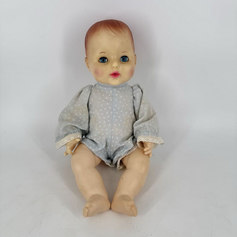 Vintage Ideal Baby Doll 15” Sleep Eyes Blue Eyes 1980s Vinyl Doll